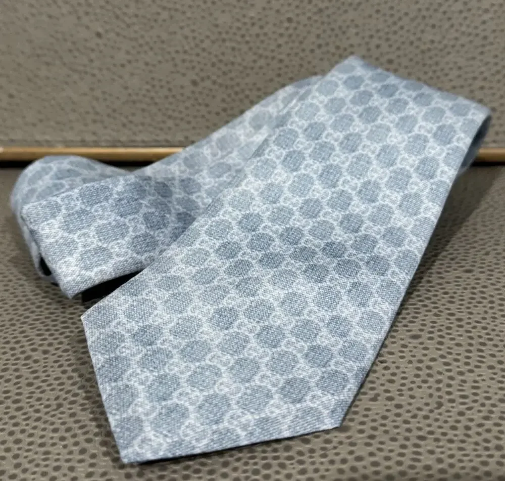 Gucci GG Pattern Tie Light Blue Made In Italy Cotton